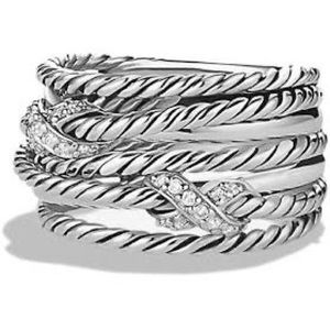 David Yurman Double X Crossover Ring with Diamonds sz 6